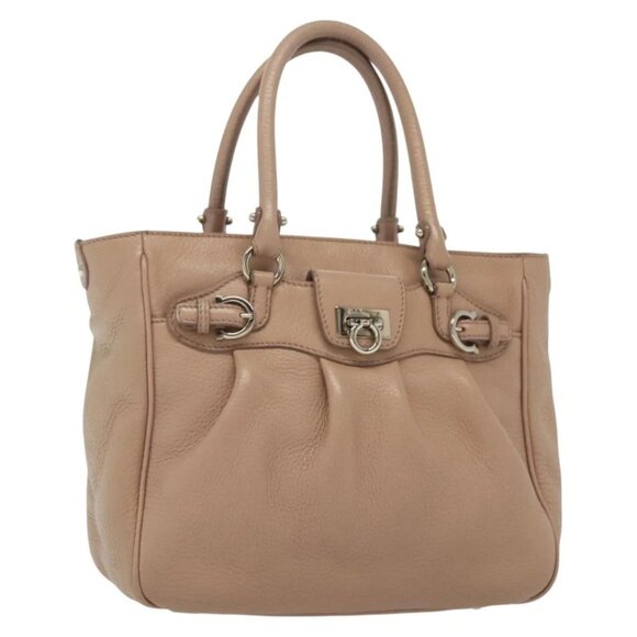 Salvatore Ferragamo Gancini Hand Bag Leather Pink Silver Auth 138865 - Picture 2 of 16